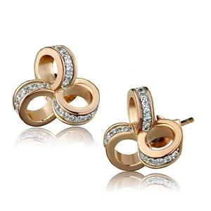 TS513 - Rose Gold + Rhodium 925 Sterling Silver Earrings with AAA Grade CZ  in Clear