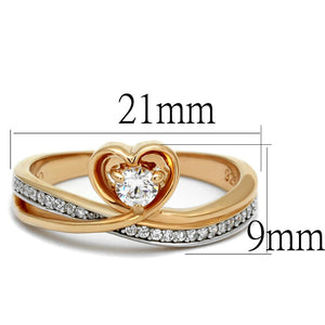 TS544 - Rose Gold + Rhodium 925 Sterling Silver Ring with AAA Grade CZ  in Clear