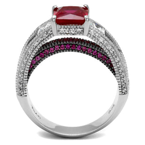 TS545 - Rhodium + Ruthenium 925 Sterling Silver Ring with AAA Grade CZ  in Ruby