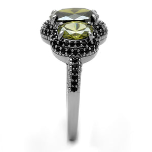 TS547 - Ruthenium 925 Sterling Silver Ring with AAA Grade CZ  in Olivine color