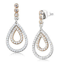 Load image into Gallery viewer, TS548 - Rose Gold + Rhodium 925 Sterling Silver Earrings with AAA Grade CZ  in Clear
