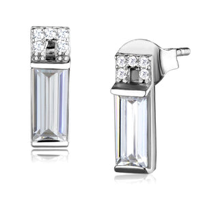 TS550 - Rhodium 925 Sterling Silver Earrings with AAA Grade CZ  in Clear
