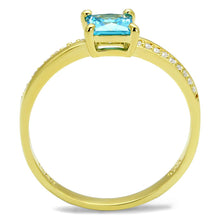 Load image into Gallery viewer, TS559 - Gold 925 Sterling Silver Ring with AAA Grade CZ  in Sea Blue
