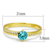 Load image into Gallery viewer, TS561 - Gold 925 Sterling Silver Ring with AAA Grade CZ  in Sea Blue