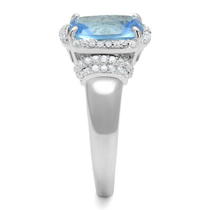 TS562 - Rhodium 925 Sterling Silver Ring with Synthetic Synthetic Glass in Light Sapphire