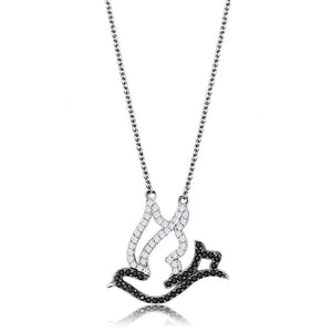 TS563 - Rhodium + Ruthenium 925 Sterling Silver Chain Pendant with AAA Grade CZ  in Clear