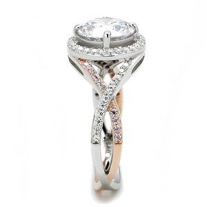 TS585 - Rose Gold + Rhodium 925 Sterling Silver Ring with AAA Grade CZ  in Clear