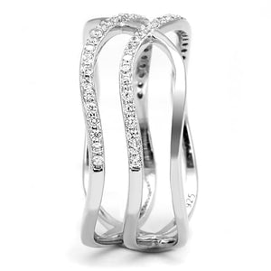 TS602 - Rhodium 925 Sterling Silver Ring with AAA Grade CZ  in Clear