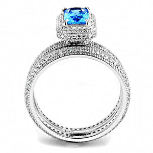 TS615 - Rhodium 925 Sterling Silver Ring with Synthetic Synthetic Glass in Sea Blue
