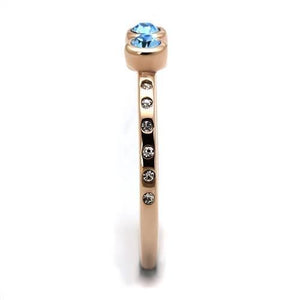 TK2807 - IP Rose Gold(Ion Plating) Stainless Steel Ring with Top Grade Crystal  in Sea Blue