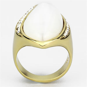 VL082 - IP Gold(Ion Plating) Brass Ring with Synthetic Cat Eye in White