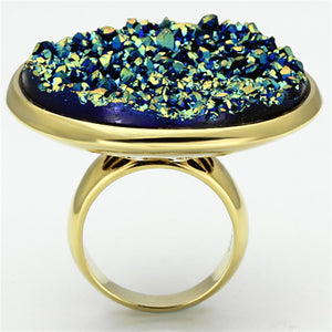 VL086 IP Gold(Ion Plating) Brass Ring with Synthetic in Sapphire