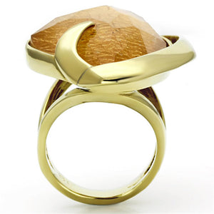 VL098 - IP Gold(Ion Plating) Stainless Steel Ring with Synthetic Synthetic Stone in Orange