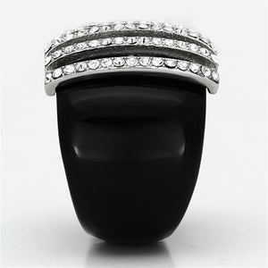 VL099 - High polished (no plating) Stainless Steel Ring with Top Grade Crystal  in Clear