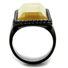 Load image into Gallery viewer, VL118 - IP Black(Ion Plating) Stainless Steel Ring with Synthetic Synthetic Stone in Citrine Yellow