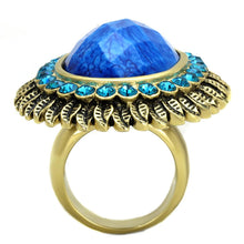 Load image into Gallery viewer, VL121 - IP Gold(Ion Plating) Stainless Steel Ring with Synthetic Synthetic Stone in Sea Blue