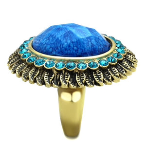 VL121 - IP Gold(Ion Plating) Stainless Steel Ring with Synthetic Synthetic Stone in Sea Blue