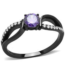 Load image into Gallery viewer, DA003 - IP Black(Ion Plating) Stainless Steel Ring with AAA Grade CZ  in Amethyst