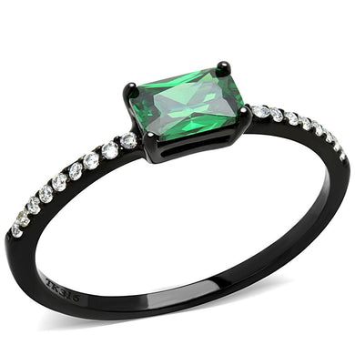 DA010 - IP Black(Ion Plating) Stainless Steel Ring with AAA Grade CZ  in Emerald