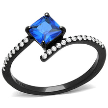 Load image into Gallery viewer, DA016 - IP Black(Ion Plating) Stainless Steel Ring with Synthetic Spinel in London Blue