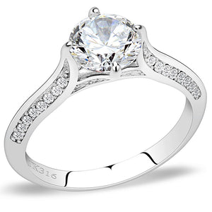 DA036 - High polished (no plating) Stainless Steel Ring with AAA Grade CZ  in Clear
