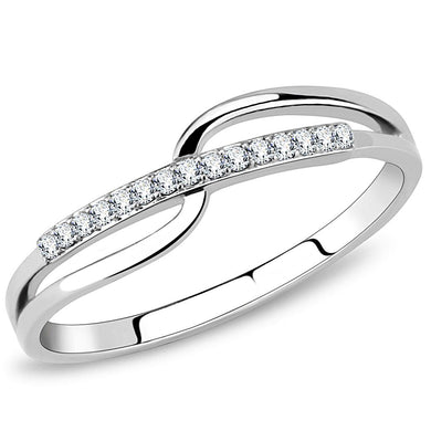 DA045 - High polished (no plating) Stainless Steel Ring with AAA Grade CZ  in Clear