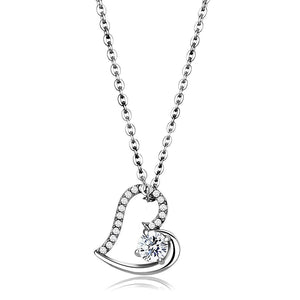 DA084 - High polished (no plating) Stainless Steel Chain Pendant with AAA Grade CZ  in Clear