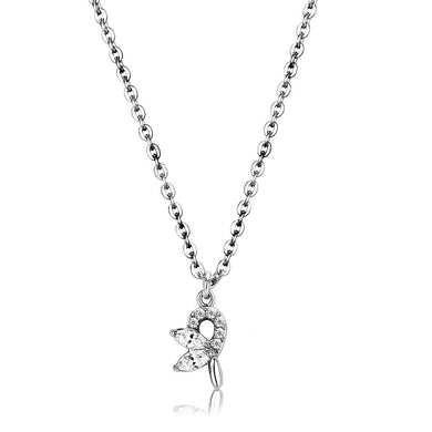DA088 - High polished (no plating) Stainless Steel Chain Pendant with AAA Grade CZ  in Clear