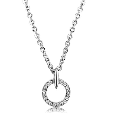 DA091 - High polished (no plating) Stainless Steel Chain Pendant with AAA Grade CZ  in Clear