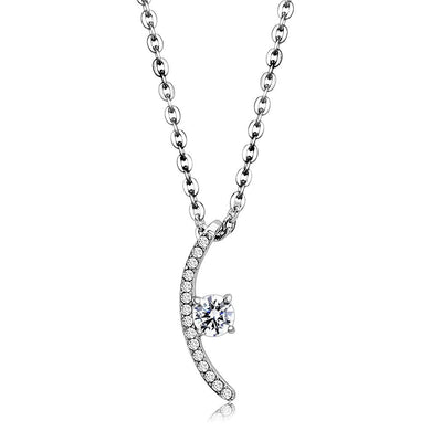 DA092 - High polished (no plating) Stainless Steel Chain Pendant with AAA Grade CZ  in Clear