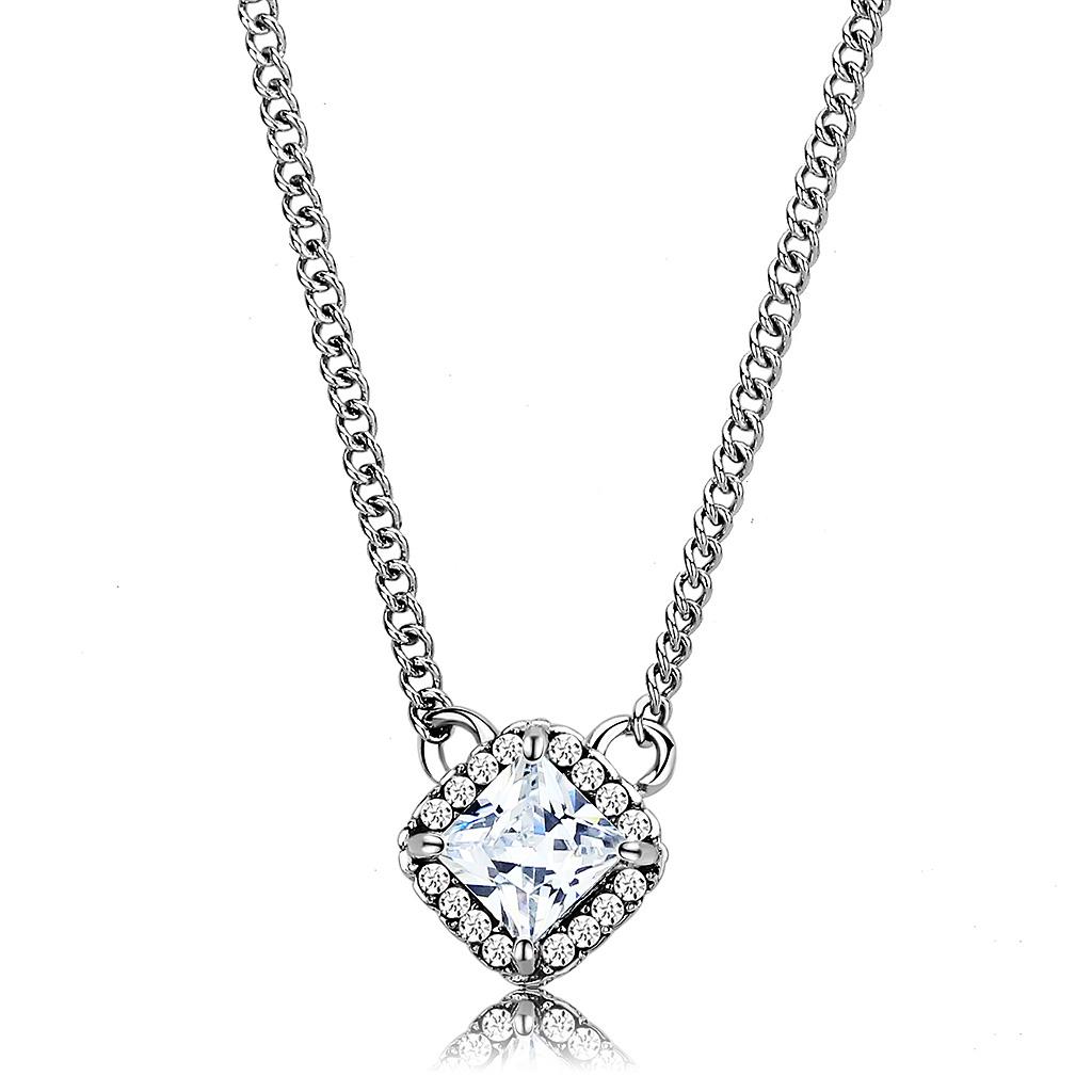 DA096 - High polished (no plating) Stainless Steel Chain Pendant with AAA Grade CZ  in Clear