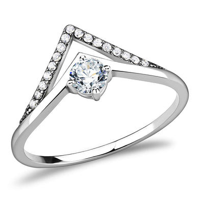 DA110 - High polished (no plating) Stainless Steel Ring with AAA Grade CZ  in Clear