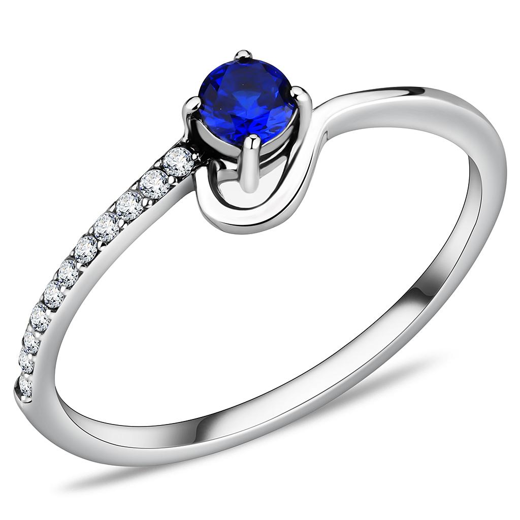 DA114 - High polished (no plating) Stainless Steel Ring with AAA Grade CZ  in London Blue