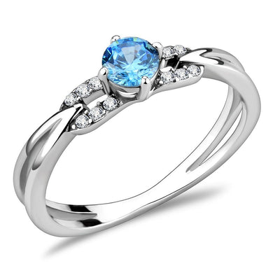DA116 - High polished (no plating) Stainless Steel Ring with AAA Grade CZ  in Sea Blue