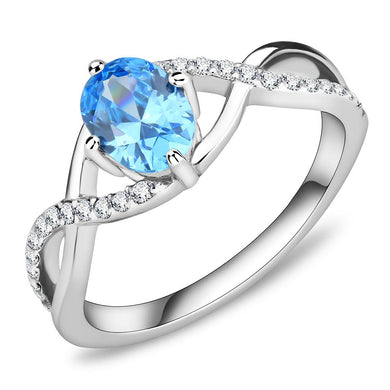 DA117 - High polished (no plating) Stainless Steel Ring with AAA Grade CZ  in Sea Blue
