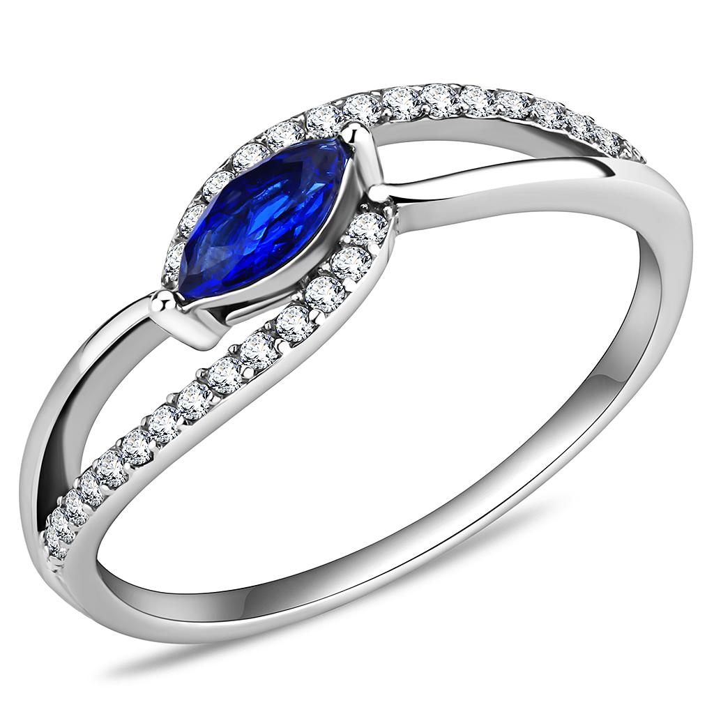 DA122 - High polished (no plating) Stainless Steel Ring with AAA Grade CZ  in London Blue