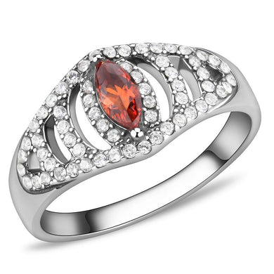 DA123 - High polished (no plating) Stainless Steel Ring with AAA Grade CZ  in Orange