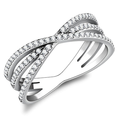 DA124 - High polished (no plating) Stainless Steel Ring with AAA Grade CZ  in Clear