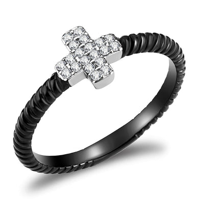 DA127 - Two-Tone IP Black (Ion Plating) Stainless Steel Ring with AAA Grade CZ  in Clear