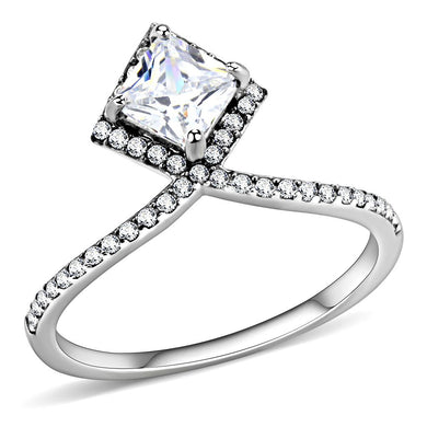 DA136 - High polished (no plating) Stainless Steel Ring with AAA Grade CZ  in Clear