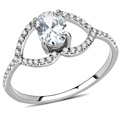 DA137 - High polished (no plating) Stainless Steel Ring with AAA Grade CZ  in Clear