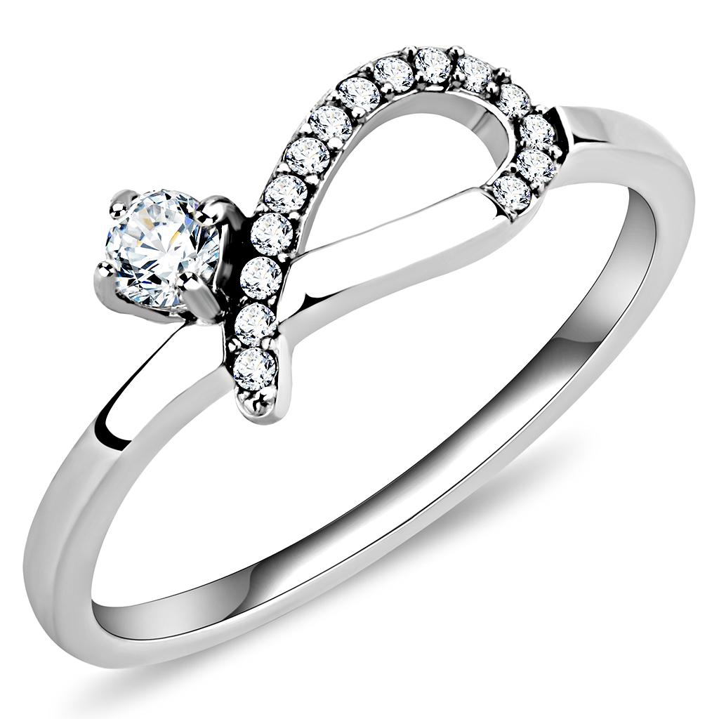 DA143 - High polished (no plating) Stainless Steel Ring with AAA Grade CZ  in Clear