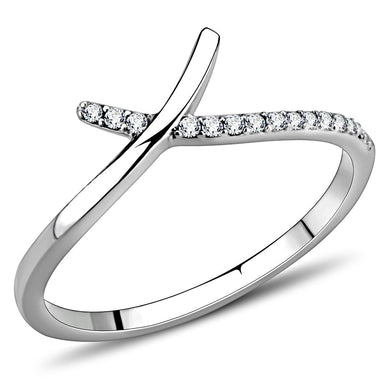 DA154 - High polished (no plating) Stainless Steel Ring with AAA Grade CZ  in Clear