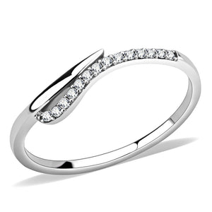 DA159 - High polished (no plating) Stainless Steel Ring with AAA Grade CZ  in Clear