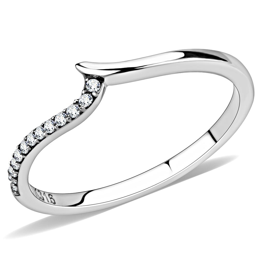 DA162 - High polished (no plating) Stainless Steel Ring with AAA Grade CZ  in Clear