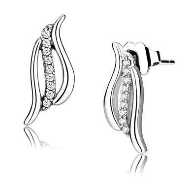 DA175 - High polished (no plating) Stainless Steel Earrings with AAA Grade CZ  in Clear