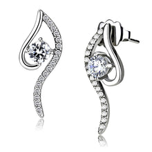 Load image into Gallery viewer, DA177 - High polished (no plating) Stainless Steel Earrings with AAA Grade CZ  in Clear