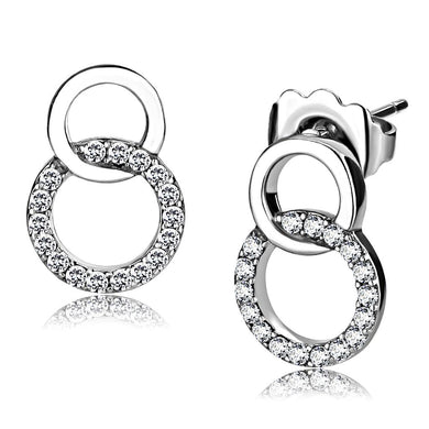 DA179 - High polished (no plating) Stainless Steel Earrings with AAA Grade CZ  in Clear