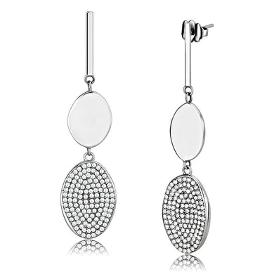 DA193 - High polished (no plating) Stainless Steel Earrings with AAA Grade CZ  in Clear