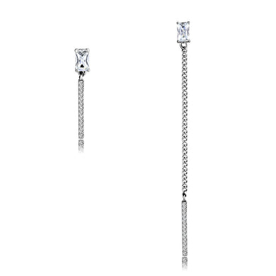 DA202 - High polished (no plating) Stainless Steel Earrings with AAA Grade CZ  in Clear